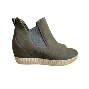 Sorel Out N About slip on wedge bootie stone green waterproof suede leather 7.5